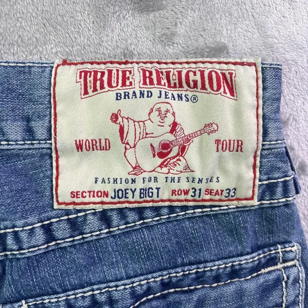 Vintage True Religion Joey Jeans Men’s 31x33 Low Rise Flare Blue Made USA Y2K